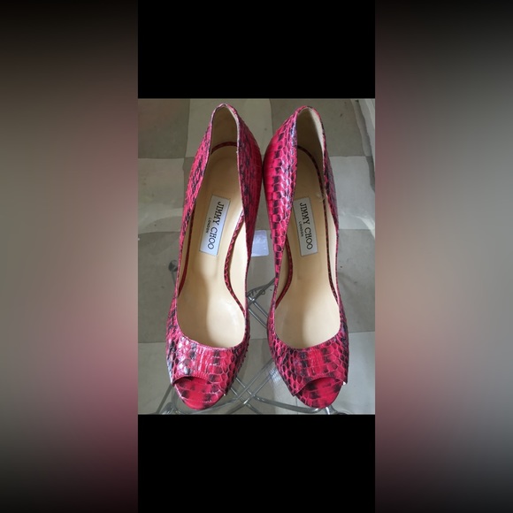 Jimmy Choo Red Snakeskin Leather Pumps Sz. 40 US 9 NEW! - Picture 7 of 9